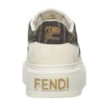 FENDI MATCH CANVAS AND WHITE SUEDE PLATFORM LOW-TOPS