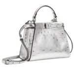 FENDI PEEKABOO MINI SILVER-COLOR OSTRICH LEATHER BAG