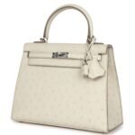 HERMÈS KELLY SELLIER 25 BETON OSTRICH PALLADIUM HARDWARE