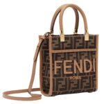 FENDI MINI SUNSHINE SHOPPER BROWN FF FABRIC MINI-BAG