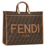 FENDI SUNSHINE LARGE BROWN FF JACQUARD FABRIC SHOPPER
