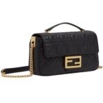 FENDI BAGUETTE CHAIN MIDI BLACK NAPPA LEATHER BAG WITH FF MOTIF