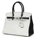 HERMÈS SPECIAL ORDER (HSS) BIRKIN 30 WHITE AND BLACK CLEMENCE BRUSHED PALLADIUM HARDWARE
