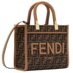 FENDI SUNSHINE SMALL BROWN FF JACQUARD FABRIC BAG