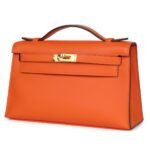 HERMÈS SPECIAL ORDER HSS KELLY POCHETTE ORANGE VERSO SWIFT GOLD HARDWARE