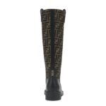 FENDI FILO BLACK LEATHER AND BROWN FF FABRIC BOOTS