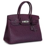 PRE-OWNED HERMÈS BIRKIN 30 VIOLET OSTRICH PALLADIUM HARDWARE