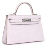 HERMÈS KELLY SELLIER 20 MAUVE PALE BOREAL SATIN ALLIGATOR PALLADIUM HARDWARE