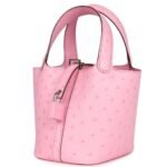 HERMÈS MICRO PICOTIN LOCK 14 BUBBLEGUM OSTRICH PALLADIUM HARDWARE