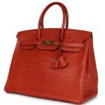PRE-OWNED HERMÈS BIRKIN 35 SANGUINE MATTE ALLIGATOR GOLD HARDWARE