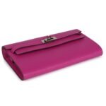 HERMÈS KELLY WALLET TO GO ROSE POURPRE CHEVRE MYSORE PALLADIUM HARDWAER