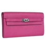 HERMÈS KELLY WALLET TO GO ROSE POURPRE CHEVRE PALLADIUM HARDWARE