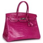 PRE-OWNED HERMÈS BIRKIN 35 ROSE SHEHERAZADE SHINY POROSUS CROCODILE PALLADIUM HARDWARE