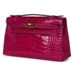 HERMÈS KELLY POCHETTE ROSE SCHEHERAZADE SHINY ALLIGATOR GOLD HARDWARE