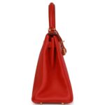 PRE-OWNED HERMÈS KELLY RETOURNE 28 ROUGE CASAQUE TOGO GOLD HARDWARE