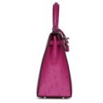 HERMÈS KELLY SELLIER 25 ROSE POURPRE OSTRICH PALLADIUM HARDWARE