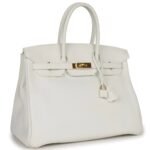 PRE-OWNED HERMÈS BIRKIN 35 WHITE CLEMENCE GOLD HARDWARE