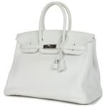 PRE-OWNED HERMÈS BIRKIN 35 WHITE CLEMENCE PALLADIUM HARDWARE