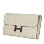 HERMÈS CONSTANCE WALLET TO GO BETON OSTRICH PALLADIUM HARDWARE