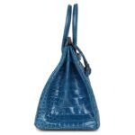 PRE-OWNED HERMÈS BIRKIN 35 BLEU MYKONOS SHINY POROSUS CROCODILE GOLD HARDWARE