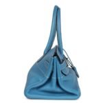 PRE-OWNED HERMÈS SHOULDER BIRKIN 42 JPG BLUE JEAN CLEMENCE PALLADIUM HARDWARE