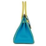 PRE-OWNED HERMÈS SPECIAL ORDER (HSS) BIRKIN 30 BLEU TURQUOISE AND LIME CHEVRE GOLD HARDWARE