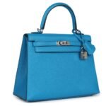 HERMÈS KELLY SELLIER 25 BLEU ZANZIBAR CHEVRE PALLADIUM HARDWARE