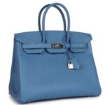 PRE-OWNED HERMÈS BIRKIN 35 BLEU AZUR EPSOM PALLADIUM HARDWARE