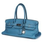 PRE-OWNED HERMÈS SHOULDER BIRKIN 42 JPG BLUE JEAN CLEMENCE PALLADIUM HARDWARE