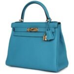 PRE-OWNED HERMÈS KELLY RETOURNE 28 TURQUOISE TOGO GOLD HARDWARE