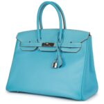 PRE-OWNED HERMÈS BIRKIN 35 CELESTE CANDY EPSOM PALLADIUM HARDWARE