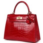 HERMÈS KELLY 25 SELLIER BRAISE SHINY ALLIGATOR MISSISSIPPIENSIS GOLD HARDWARE