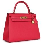 PRE-OWNED HERMÈS KELLY SELLIER 28 ROSE EXTREME EPSOM GOLD HARDWARE