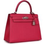 HERMÈS KELLY SELLIER 25 FRAMBOISE VERSO EPSOM PALLADIUM HARDWARE