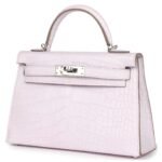 HERMÈS KELLY SELLIER 20 MAUVE PALE BOREAL SATIN ALLIGATOR PALLADIUM HARDWARE