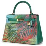 CUSTOM TROPICAL SWAROVSKI CRYSTAL HERMÈS KELLY RETOURNE 28 VERT VERTIGO CLEMENCE GOLD HARDWARE