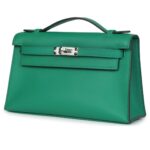 HERMÈS KELLY POCHETTE VERT VERTIGO SWIFT PALLADIUM HARDWARE