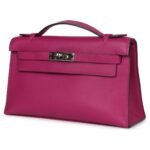 PRE-OWNED HERMÈS KELLY POCHETTE ROSE POURPRE SWIFT PALLADIUM HARDWARE