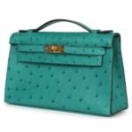 HERMÈS KELLY POCHETTE VERT VERONE OSTRICH GOLD HARDWARE
