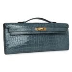 HERMÈS KELLY CUT BLEU JEAN SHINY POROSUS CROCODILE GOLD HARDWARE