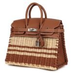 HERMÈS PICNIC BIRKIN 25 GOLD SWIFT AND STRIPE WICKER PALLADIUM HARDWARE