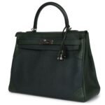 PRE-OWNED HERMÈS GHILLIES KELLY 35 RETOURNE VERT FONCE CLEMENCE AND VERT ANGLAIS EVERCOLOR PALLADIUM HARDWARE