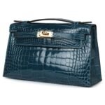 HERMÈS KELLY POCHETTE VERT BOSPHORE SHINY ALLIGATOR GOLD HARDWARE