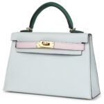 HERMÈS KELLY SELLIER 20 TRI COLOR GRIS PLATINE MAUVE PALE AND VERT MOYEN EPSOM GOLD HARDWARE