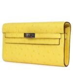 HERMÈS KELLY TO GO WALLET JAUNE CITRON OSTRICH PALLADIUM HARDWARE