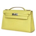 HERMÈS KELLY POCHETTE LIME MATTE ALLIGATOR PALLADIUM HARDWARE