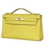 HERMÈS KELLY POCHETTE LIME SWIFT GOLD HARDWARE