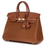 PRE-OWNED HERMÈS BIRKIN 25 CHAMOIS GRIZZLY AND GOLD SWIFT GOLD HARDWARE