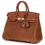 PRE-OWNED HERMÈS BIRKIN 25 CHAMOIS GRIZZLY AND GOLD SWIFT GOLD HARDWARE