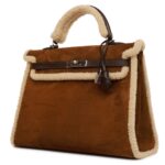 PRE-OWNED HERMÈS TEDDY KELLY 35 SHEARLING AND EBENE BARENIA PALLADIUM HARDWARE